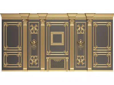 Boiserie Classic Wall with Mouldings 010 Black Low-poly 3D model