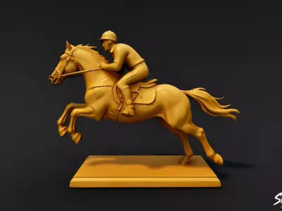 Golden Horse Riding Statue Low-poly 3D model