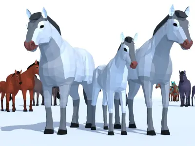LowPoly Horses pack Low-poly 3D model