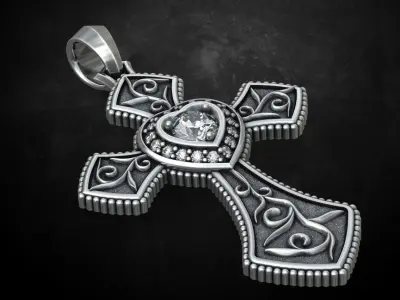 Cross with hearts and patterns stylish decoration 249 3D print model