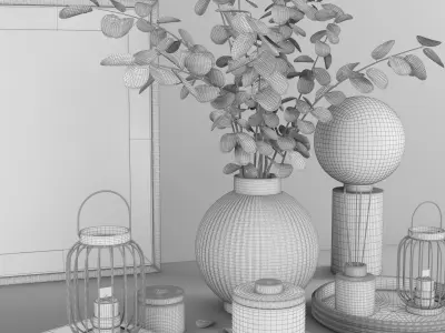 decorative set with white flower 3D model