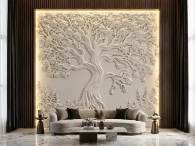modern panel wall decor set relief stl mural CNC 178 3D model