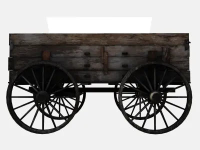 wooden cart  Low-poly 3D model