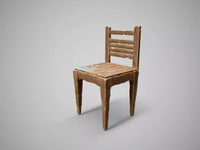 Old Wooden Chair-1 Low-poly 3D model
