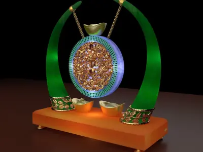  Chinese gold Ingot with fu and dragon carving pattern    3D model