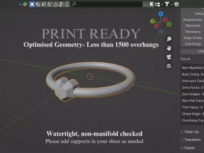 Gold ring Minimal - Womens- OBJ STL Blender File included 3D print model