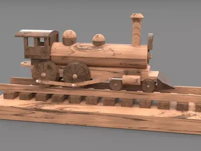 Wood toy locomotive  Low-poly 3D model