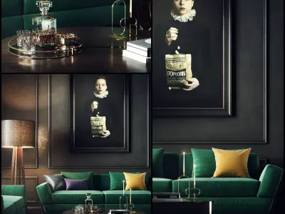 Black interior 3d scene 3D model