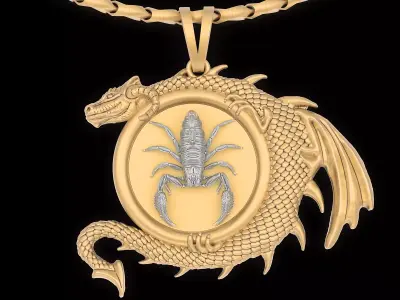 Scorpion dragon pendant jewelry Gold silver necklace 3D print model