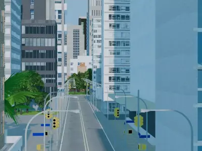 City Downtown Skyscraper Street 09 - DAY Low-poly 3D model