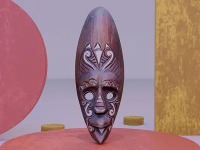 Decorative African wall Mask 10 Low-poly 3D model
