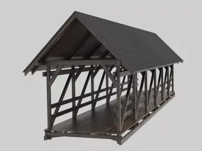 Wooden Covered Bridge Low-poly 3D model