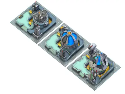 isometrical UFO radar platform station ALL Low-poly 3D model