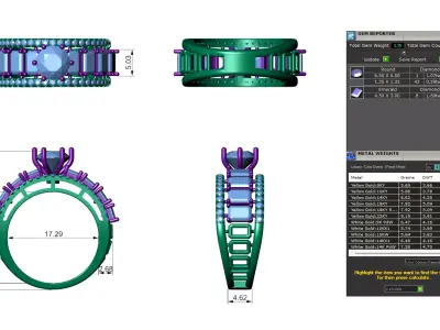 Pointer Diamond Engagement Ring With Emerald Diamond Band Style  3D print model