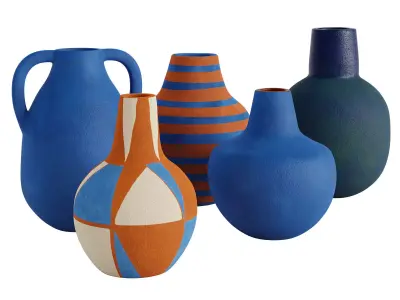 Set of 5 handmade terracotta vase 3D model