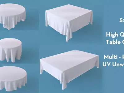 Tablecloth Set Round and Rectangular Table Cloth 3D model 3D model