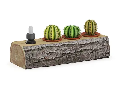 Tree Trunk with Cactuses 3D model