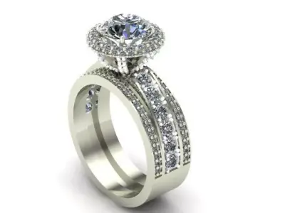 Engagement Ring Many Round Diamonds On It 3D model