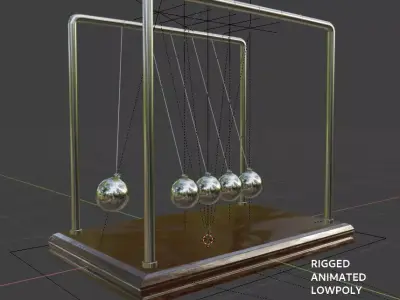 Newtons Pendulum Cradle Ball Rigged Animated Lowpoly PBR Low-poly 3D model