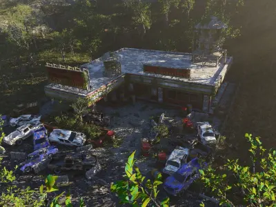 Abandoned Gas Station Scene 3D model