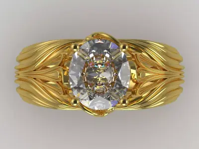 Artistic Yellow Gold Engagement Ring Organic Design Model sr0093 3D print model