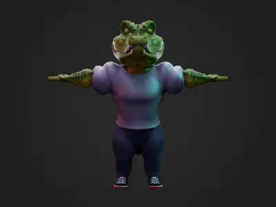 Stylized Anthropomorphic Crocodile Character  Rigged  3D model