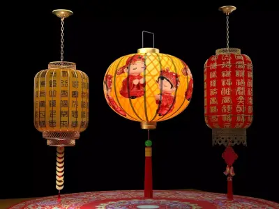 Chinese  red lantern  3D model 5