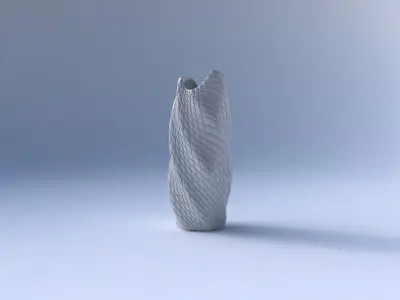 Vase twisted double arc hexagon with diagonal grid bulges 3D print model