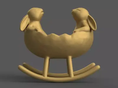 Bunny Rocking Cradle Cute Easter 3D Model for Decoration 3D print model