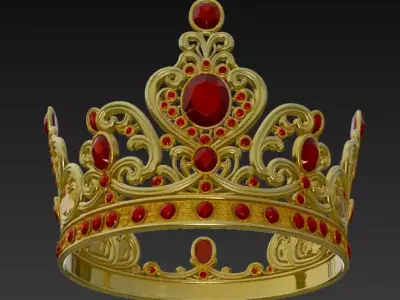 Luxury Golden Crown with Red Ruby Gems 3D model buy