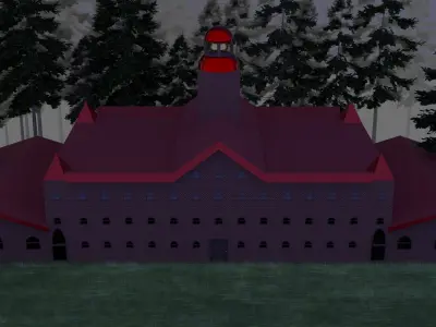 Low Poly Brick Building with Bell Free low-poly 3D model