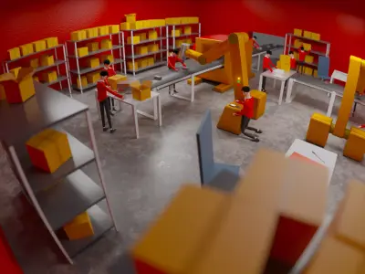 Manufacturing Unit with crowd  Low-poly 3D model