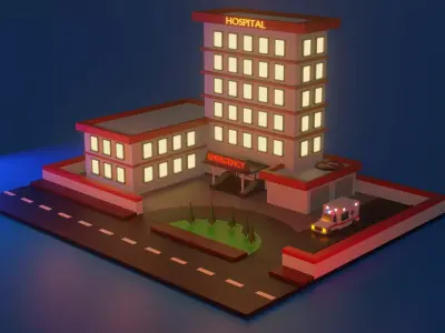 Low Poly Hospital hotel building Low-poly 3D model