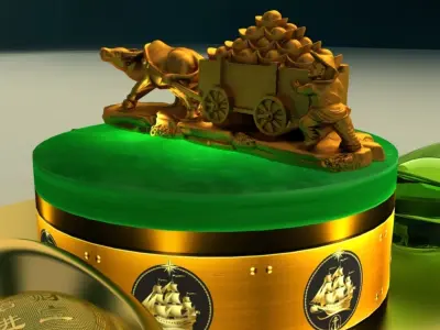 Chinese gold  ingot with bull cart 3D model