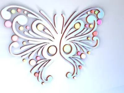 Lights colorful butterfly on wall Free 3D model