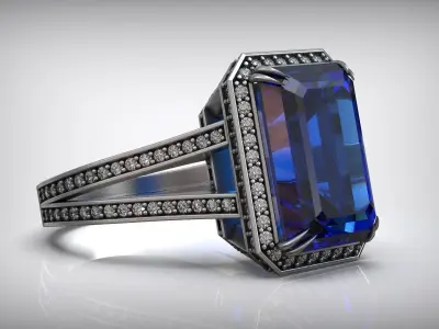 Cocktail Fashion Gold Diamond Emerald Ring 3D print model