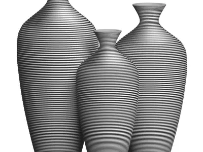 Decorative Fluted Floor Vase Urn Home Decoration Set 3D model