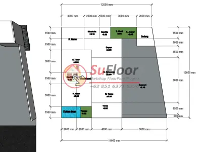House 14x12m code 446- Sketchup 3D model 3D model 3D model