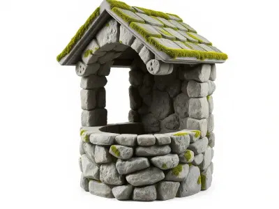 Stone Wishing Well Model Pack with Moss Texture Low-poly 3D model