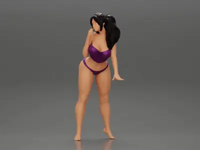 Sexy girl in bikini with long hair Leaning on the Car 3D print model