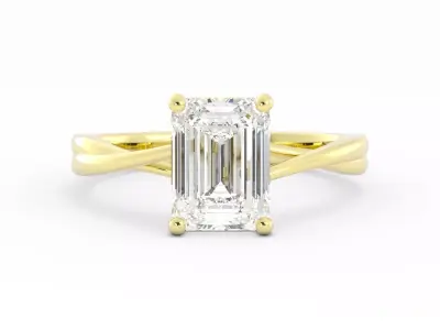 Emerald Cut Solitaire With Twist Band And Rendering 3D print model