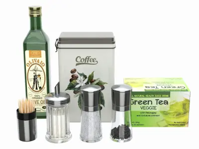 Kitchen decoration set salt pepper sugar tea oil 3D model