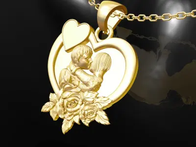 kiss love gold pendant jewelry 3D print model