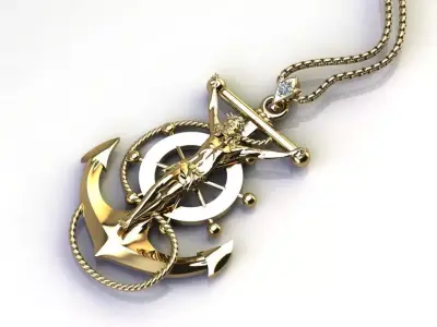 anchor with Jesus only light gold no diamond  3D model