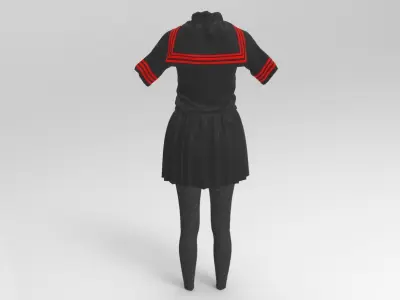 3D Black School Dress 3D model