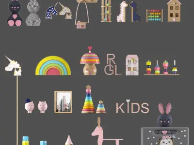 rabbit and toy shelves  Low-poly 3D model