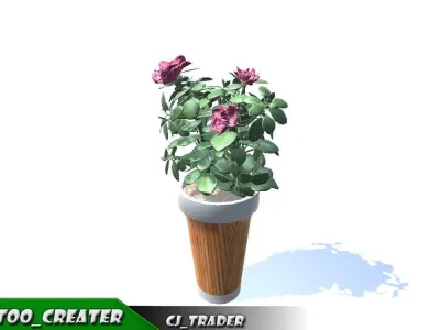 Decorative plant set Red-Flower 3D Model 3D model