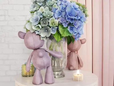 Decorative set with hydrangea and bears Low-poly 3D model