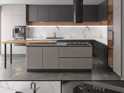 Luxury residential interior of modern kitchen 3D model