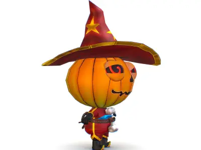 Halloween Pumpkin Fantasy Character Pet Wizard Low-poly 3D model